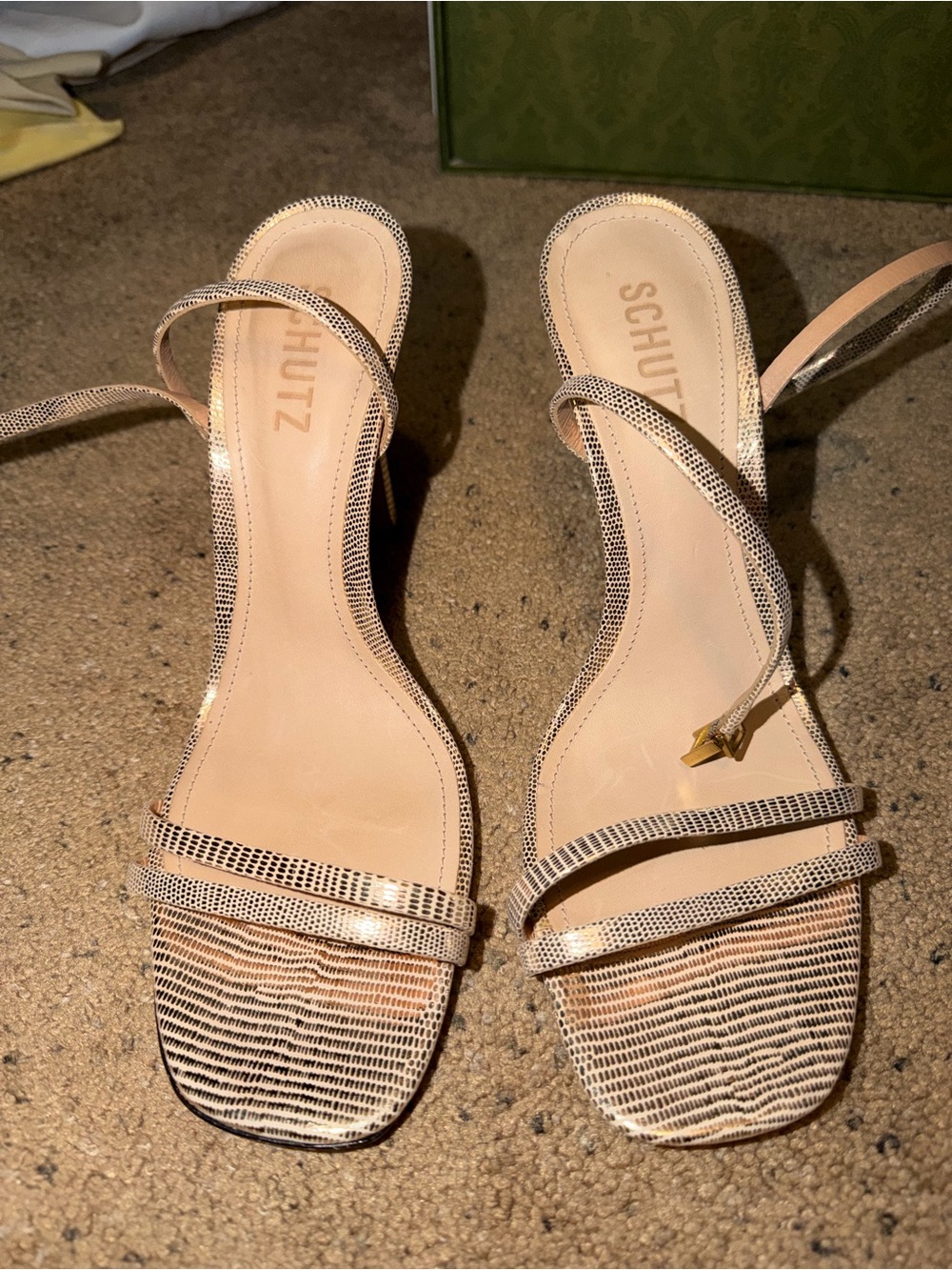 SCHUTZ Nude Lizard-Effect Strappy Heels